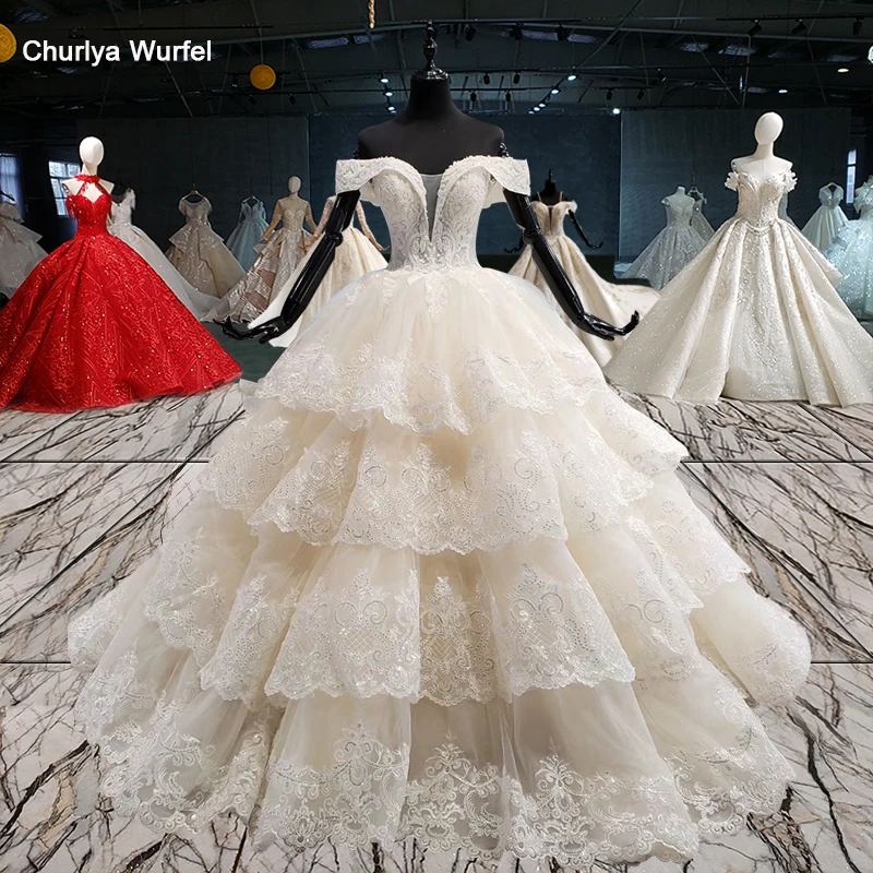 HTL1104 Пышные свадебные платья Многослойная юбка с открытыми плечами милые из