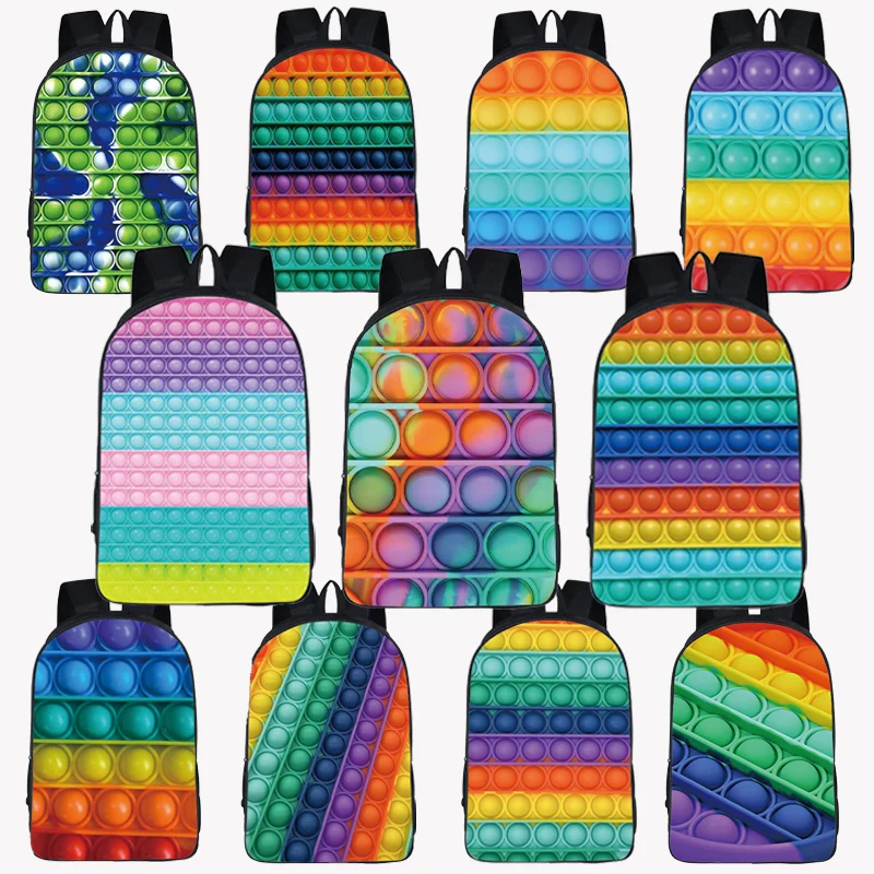 

Hot PopIt Rainbow 3D Print Pattern School Book Bags Popite Girls Boys Backpacks for Teenagers Unisex Adjustable Shoulder Strap