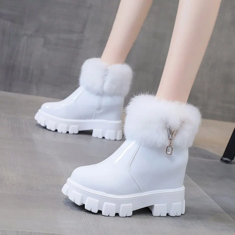 

Chunky Platform Warm Plush Winter Boots Women Hidden Heels Waterproof Snow Boots Woman Crystal Fur Ankle Boots Shoes 2020