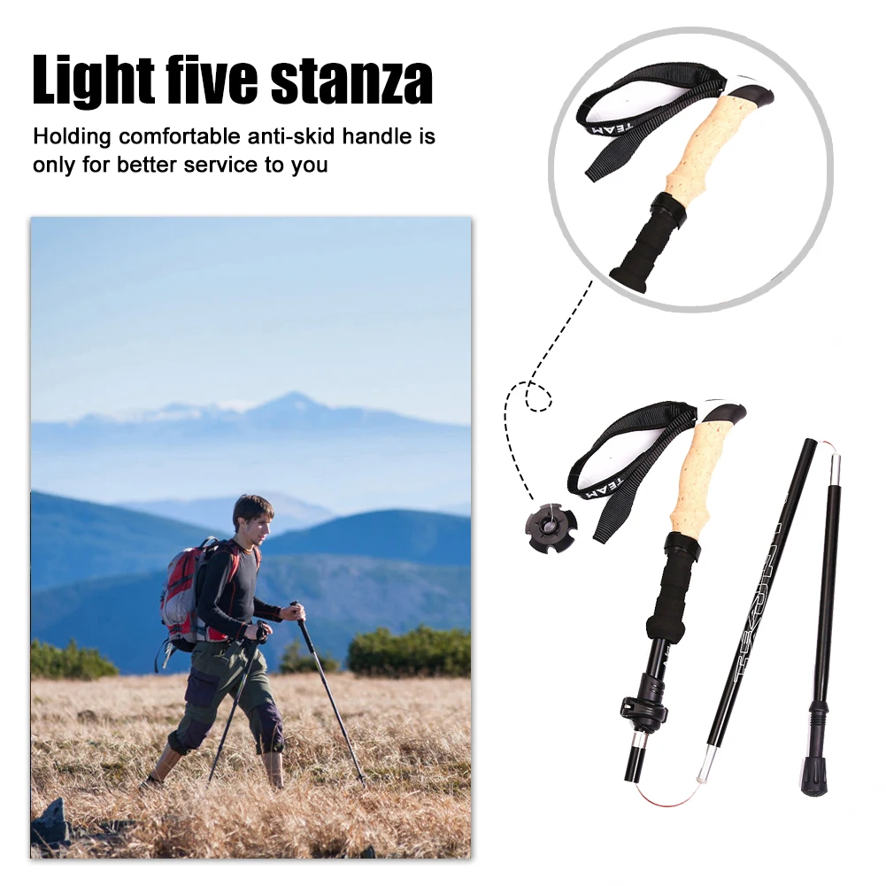 

5-Section Telescopic Alloy Walking Stick Folding Lightweight Trekking Alpenstock Hiking Cane Pole for Outdoor Hiking Climbing