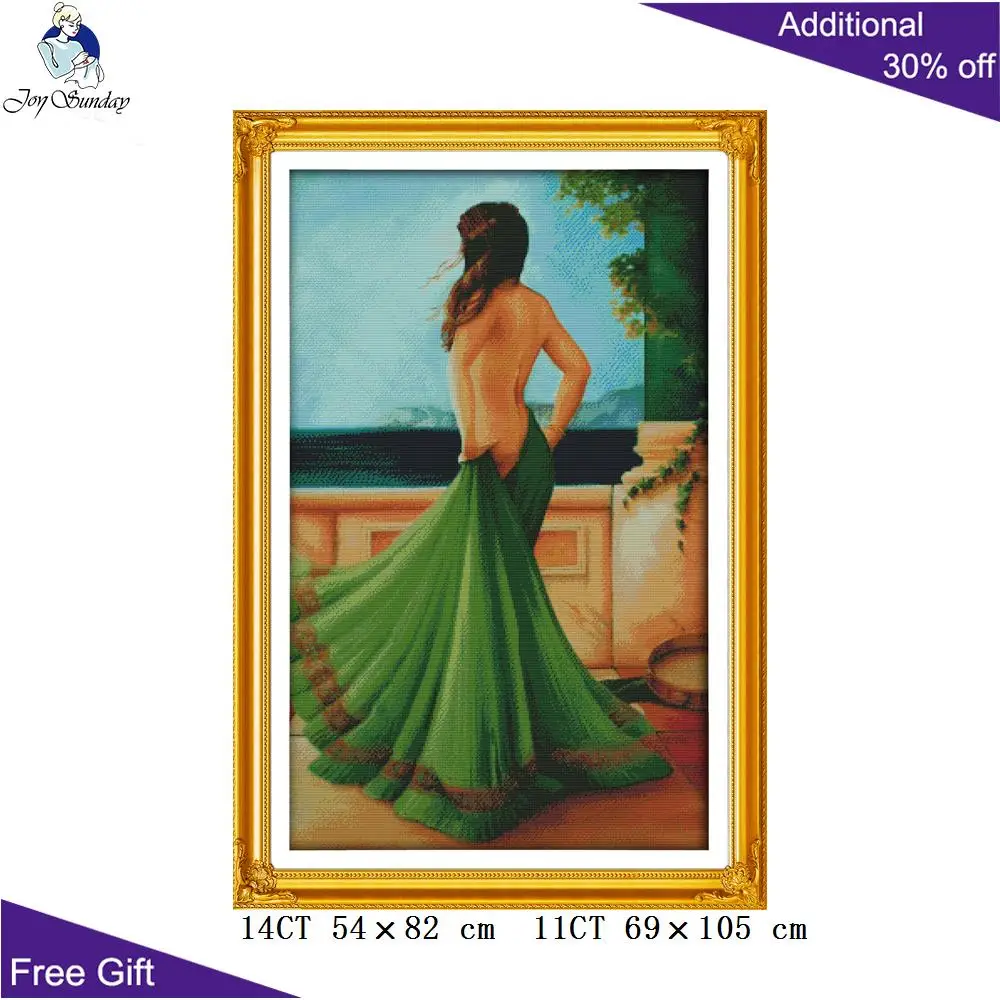 Зеленое платье Joy Sunday красивый домашний декор R550 14CT 11CT подсчитанное и