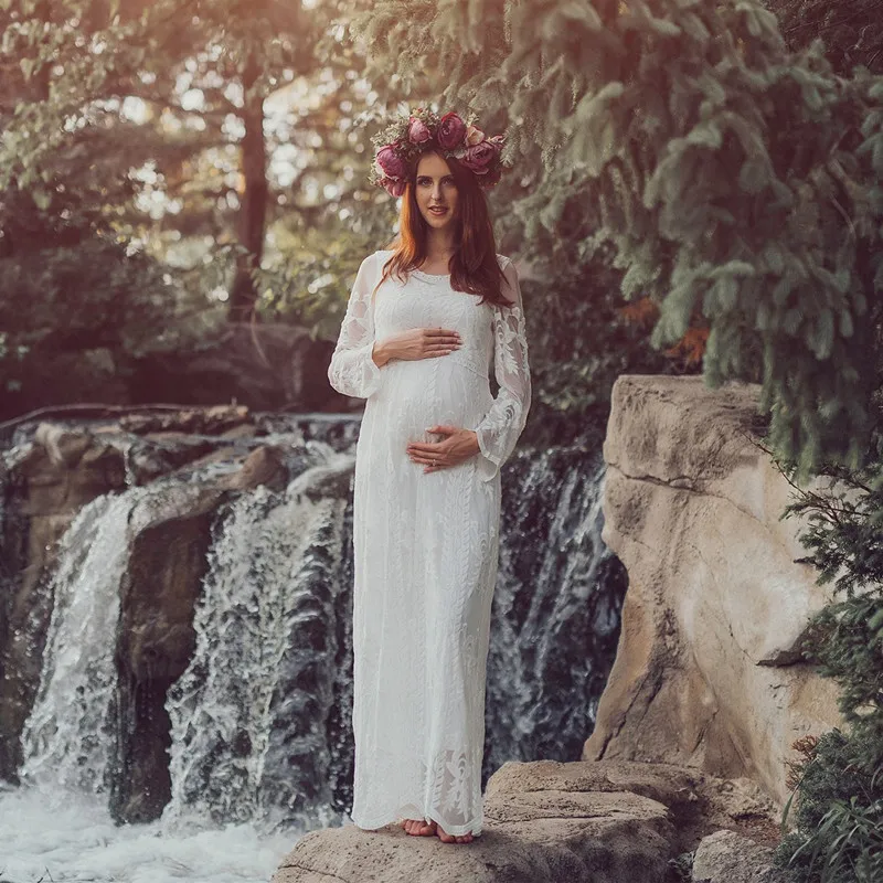 Вязаное кружево длинное платье для беременных реквизит для фотосъемки Макси-платье для будущей матери платье для беременных для фотосъемк...