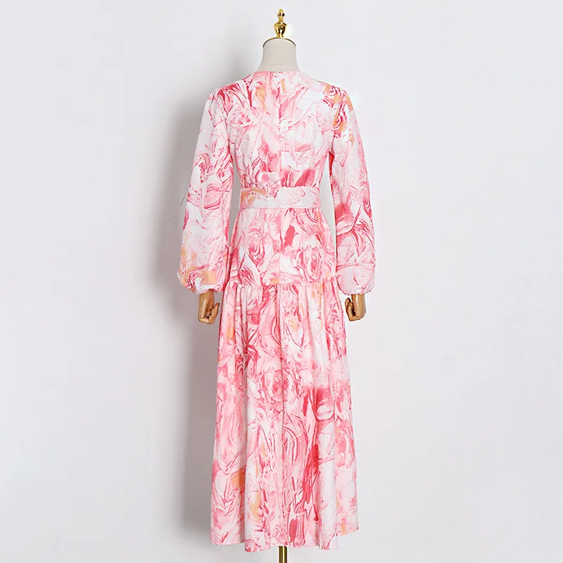 

Winter 2020 New Fashion Temperament Palace Style Lantern Long Sleeve Printing High Waist Women Dress Loose Casual Aa18