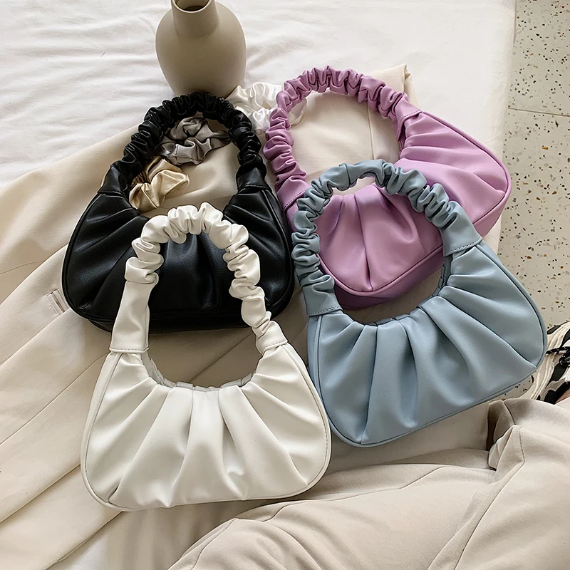 

Folds Design Small PU Leather Shoulder Bags For Women New 2021Popular Elegant Handbags Female Travel Totes Lady Fashion Hand Bag