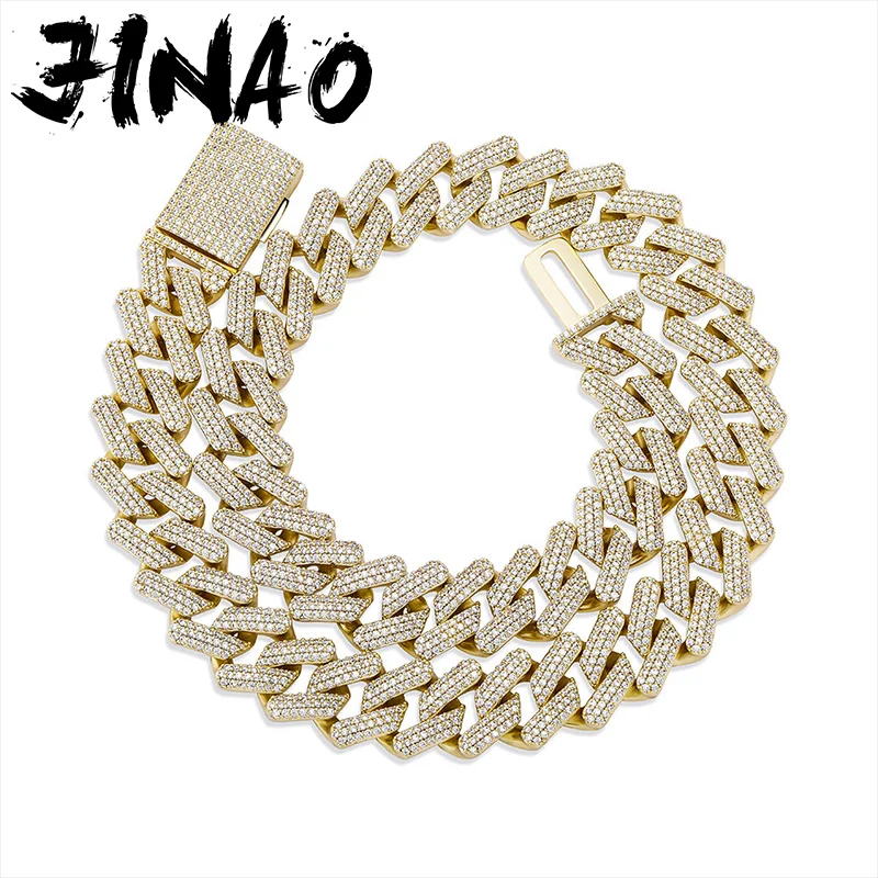 

JINAO New 16mm Cuban Chain Necklace With Box clasp Iced Out Micro Pave Cubic Zirconia Hip Hop Heavy Jewelry Gift For Men