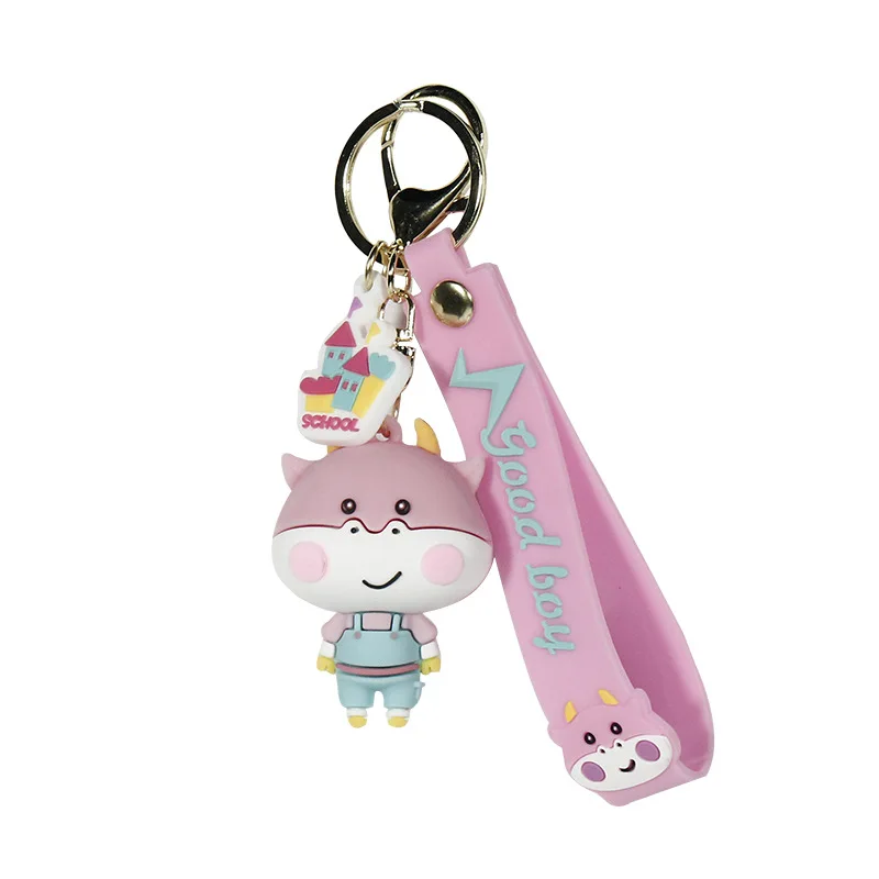 

2021 New Cartoon Cow Mascot Key ChainFashionable Metal Silicone Little Doll KeyringBoys Girls Backpack Children Toys Keychains
