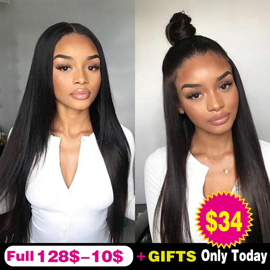 Парики из человеческих волос на сетке спереди 13 х4 прямые волосы с предварительно