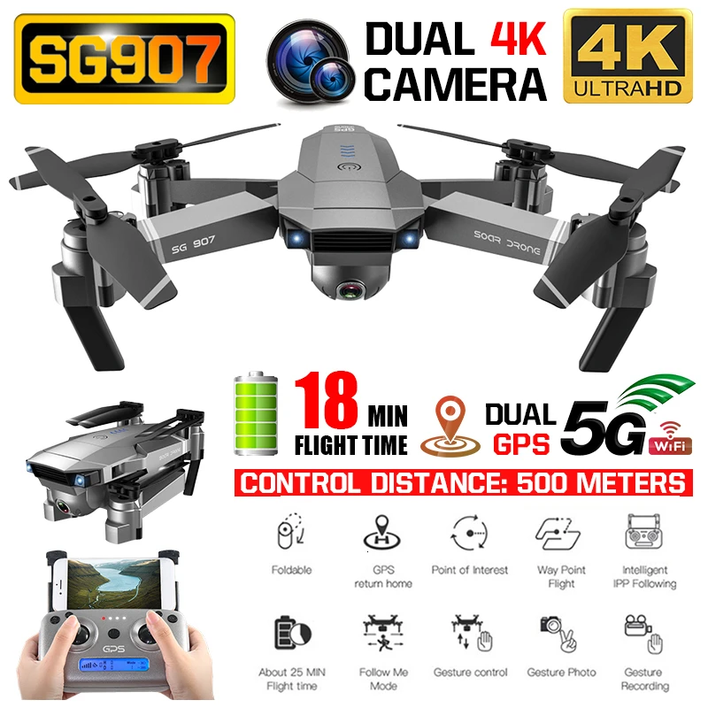 ZLLRC SG907 GPS Дрон с двойной камерой 4K HD широкоугольный анти-тряски WIFI FPV RC