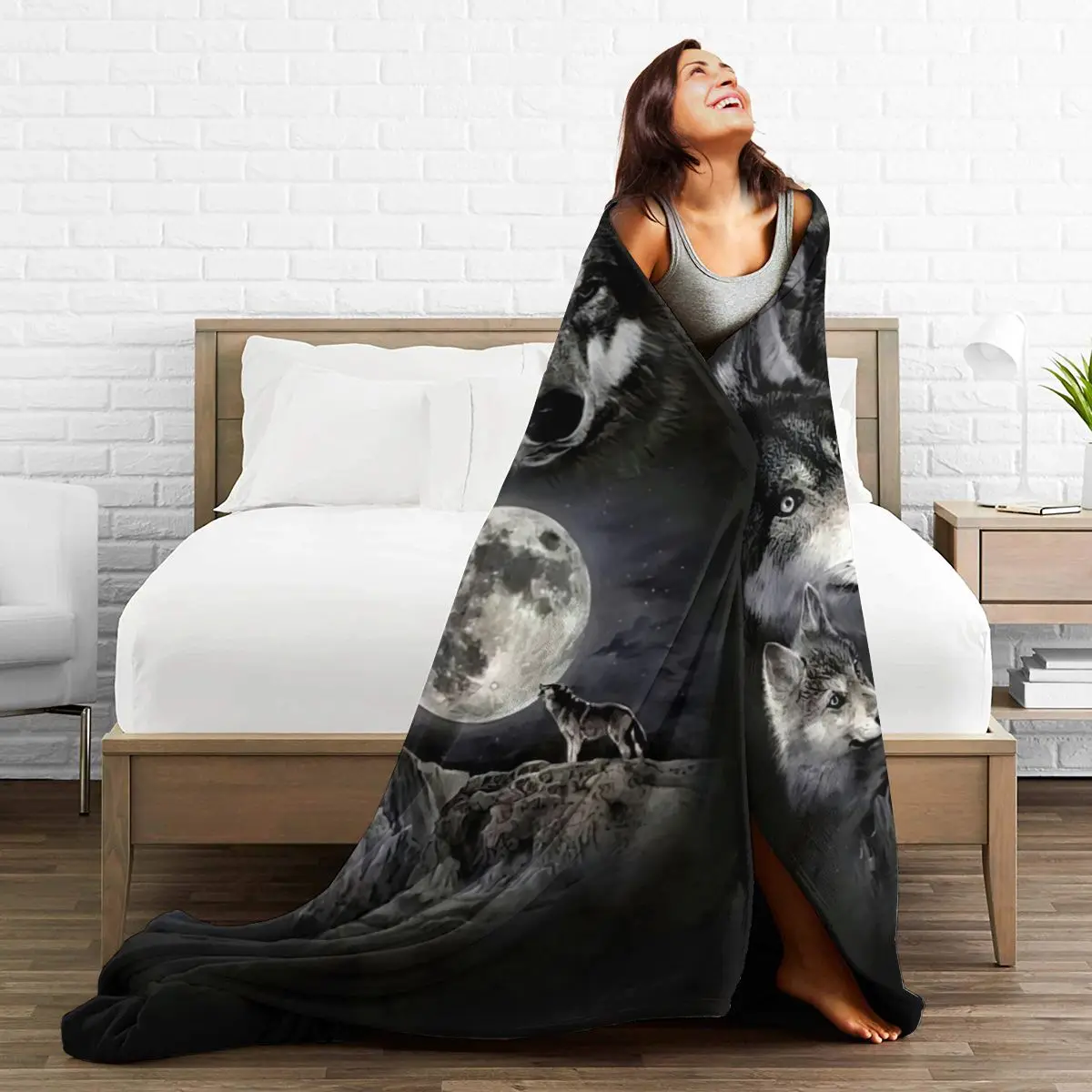 

Beautiful Wolf Cartoon Ultra Soft Blanket Sublimation Cartoon Cover Blanket Bedding Flannel for Children and Adults