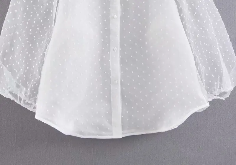 Женская элегантная белая блузка с отложным воротником прозрачные длинные