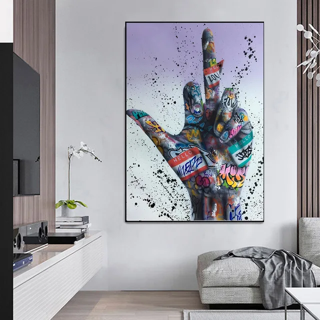 Уличное граффити Искусство Влюбленные руки губы парфюм Картина на холсте