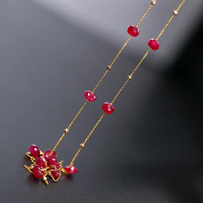 

Ожерелье DAIMI с граненым рубином и драгоценными камнями, женское ожерелье с подвеской из желтого 18-каратного золота до ключиц, подарок