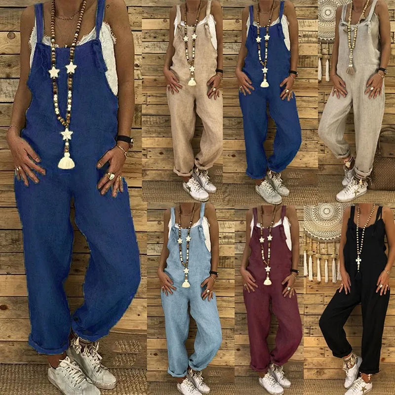 

Ladies Fashion Casual Loose Sling Jumpsuit Large Size Overalls Spring New One-piece Jumpsuit Cute Commuter Plus Size S-5XL