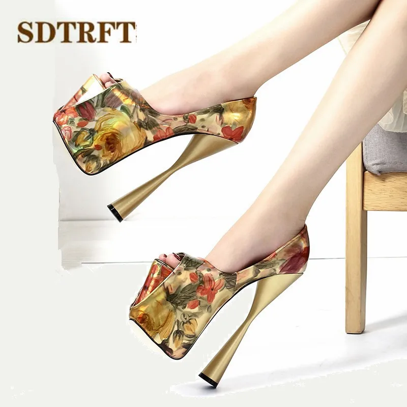 Туфли SDTRFT женские на очень высоком толстом каблуке 19 см свадебные туфли лодочки