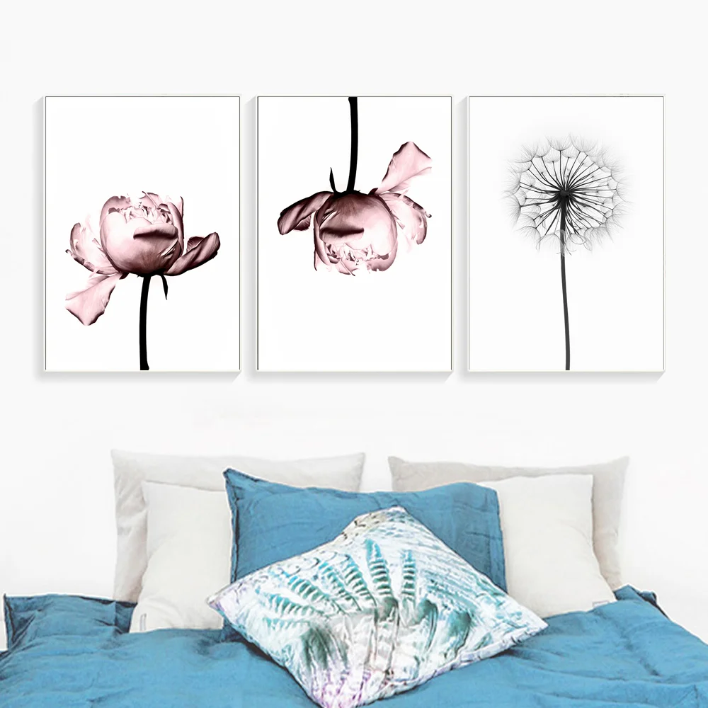 

Minimalism Wall Art Canvas Poster Pink Flower Dandelion Modern Print Nordic Decorative Picture Painting Modern Wall Home Decor
