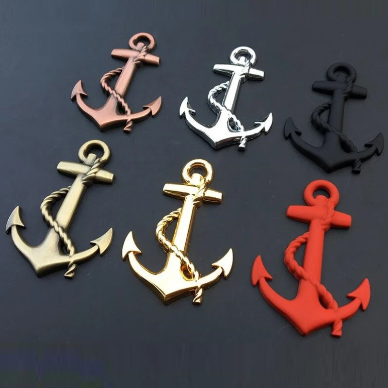 

2PCS/set 3D Small Metal Boat Anchor logo Cross Badge Pirate Ship Car Sticker Rear Trunk Emblem Grill Badge Car styling