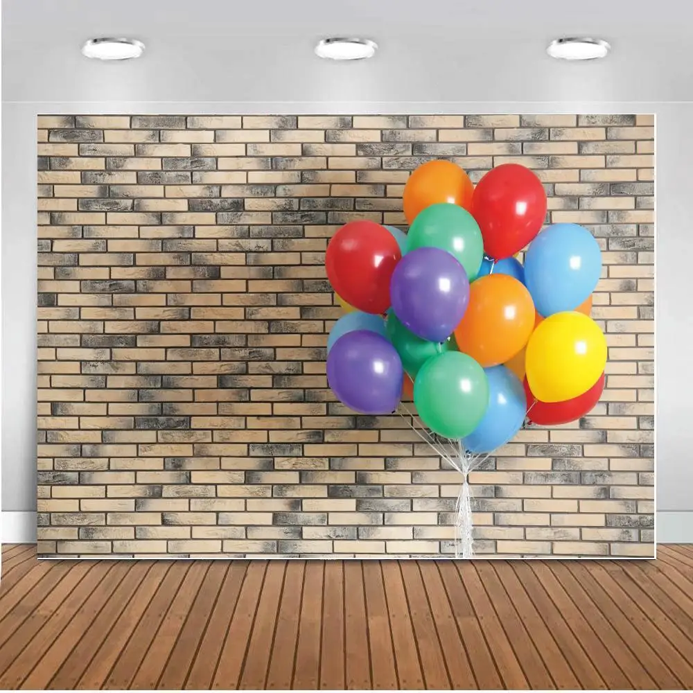 

Unique Brick Wall Bunch Of Balloon Decoration Photography Background Kids Adult Portrait Art Photo Backdrops For Birthday Table