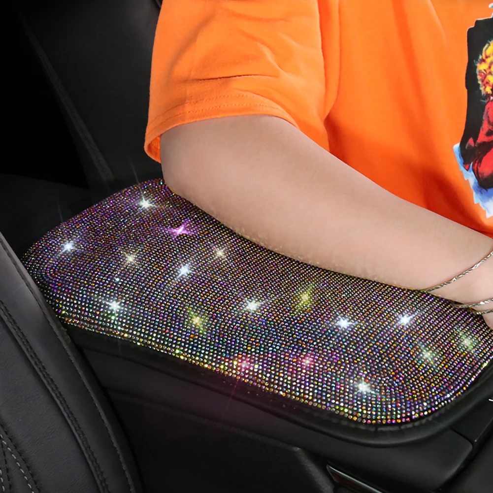 

Rhinestone Car Armrest Cover Crystal Diamond Bling Shining Auto Center Console Protective Cushion Pad With Car Decor Accessories