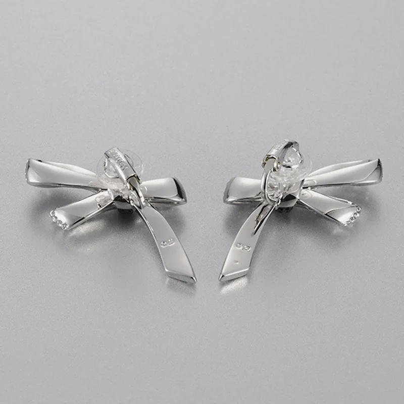 Женские серьги с бантом PANDOO элегантные из стерлингового серебра оригинальными