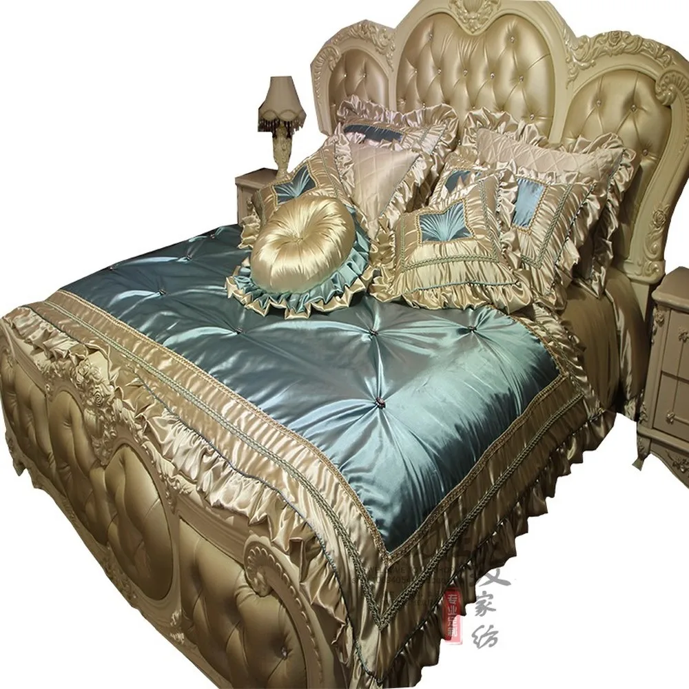 

Luxurious Bedroom Bedding Kit European Classical Royal Duvet Cover Bed Skirt Pillow Case Bed Ten-Piece Suit Wedding Bed Decor