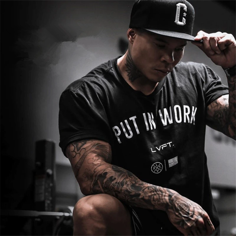 Футболка мужская облегающая для бега хлопок короткий рукав топ тренировок в