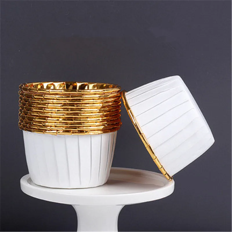

White Gold Muffin Cupcake Baking Cups For Wedding Party Caissettes Crimping Cupcake Liner Wrapper Case Moldes Para Magdalenas