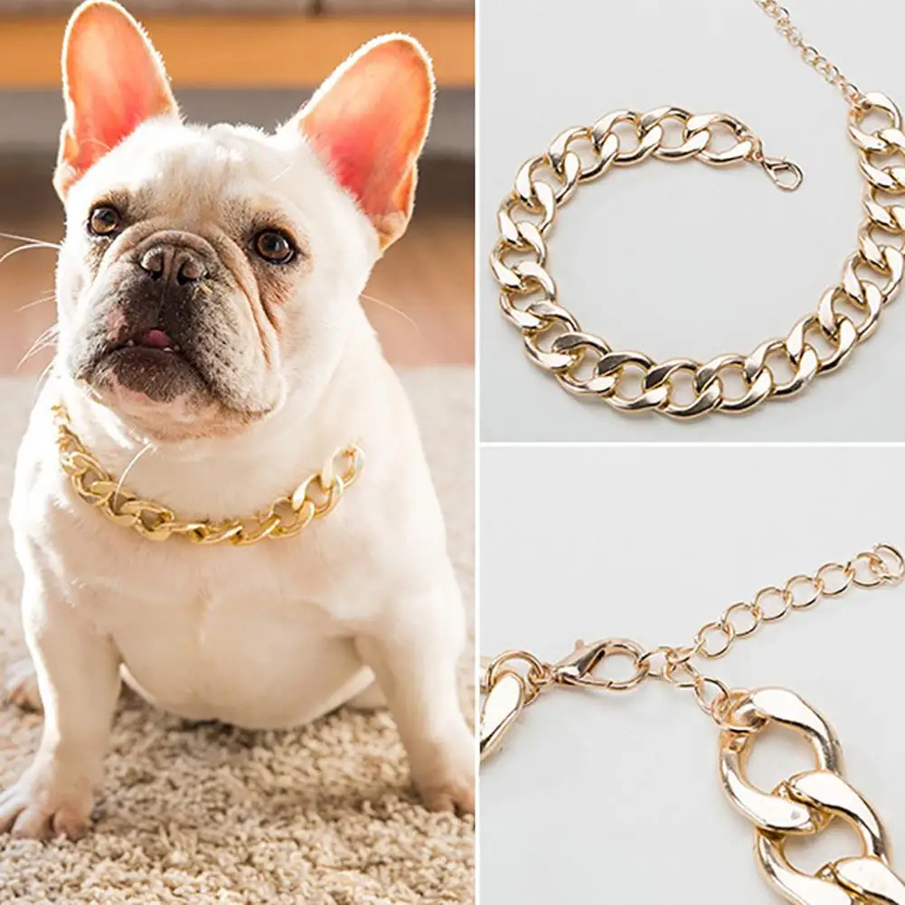 Ошейник для собак цепочка закусок кошек Золотой пластиковый Регулируемый