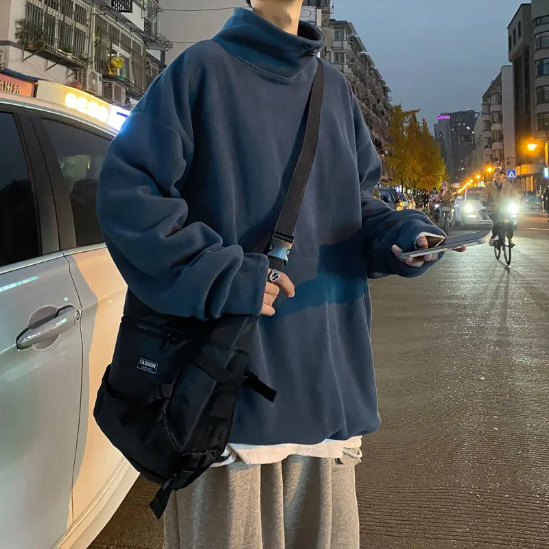 

Korean High Neck Hoodie Men's Fashion Casual Pullover Sweatshirt Men Streetwear Loose Hip-hop Plus Size Hoodies Mens Hoody M-5XL