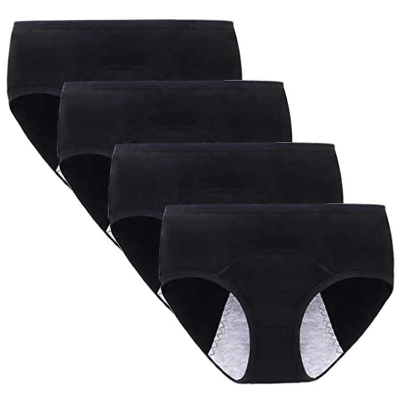 

4 Pcs Women Menstrual Panties Cotton Absorbtent Leak Proof Period Briefs Lingerie Ma'am Sexy Comfortable Physiological Underwear