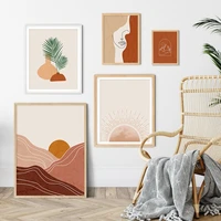 trendy abstract mountain sun camel color boho style canvas painting wall art prints pictures posters for living room home decor