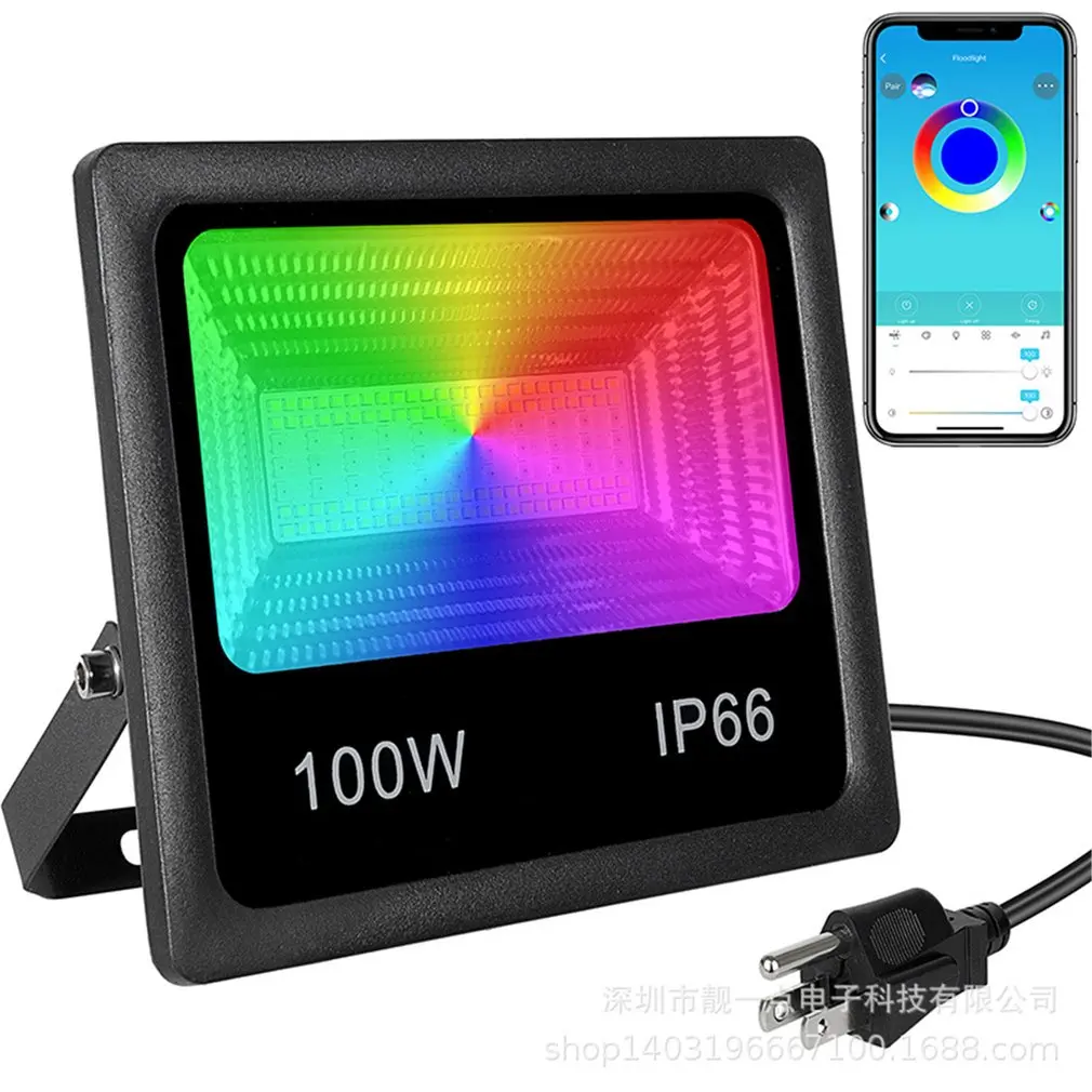 

1/2pcs 15/25/50/100W RGB Wireless Floodlight App Floodlight Outdoor Courtyard Advertising Villa Stage RGB Wireless Floodlight