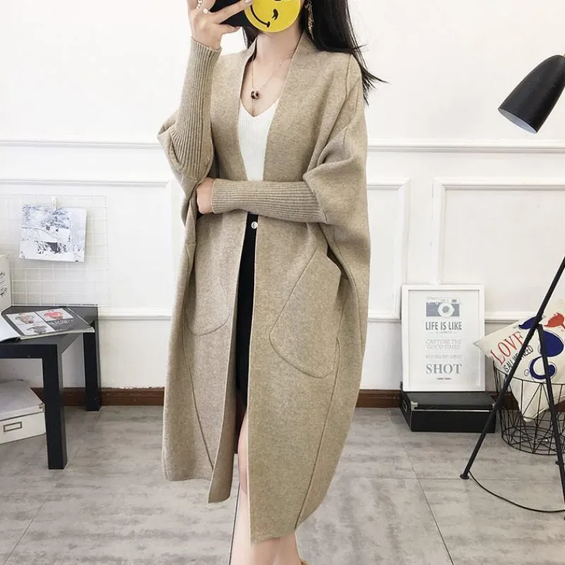 2019 новый осенний кардиган женский длинный рукав летучая мышь пальто выше колена