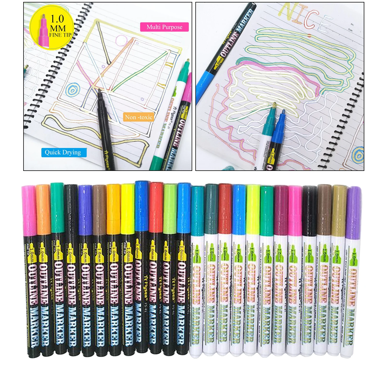 24 Colors Double Line Outline Pen Set Highlighter Marker Doodle Dazzles Pens |