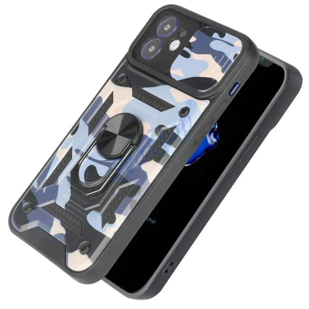 Противоударный чехол для iPhone 12 Pro Max камуфляжный защитный с кольцом-подставкой