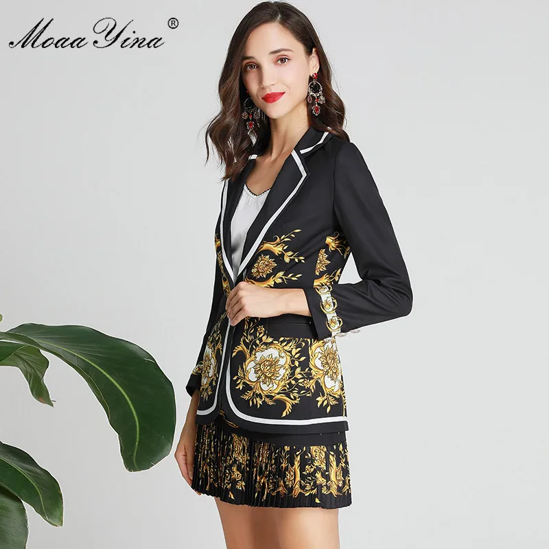 MoaaYina модный дизайнерский комплект весенний женский с длинным рукавом цветочным