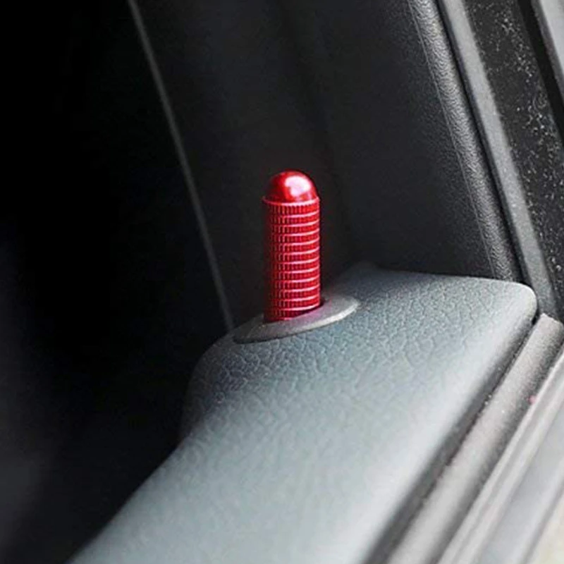 4Pcs Red Aluminum Bolt-on Replace Door Lock Knobs with Car Lift Cover Decoration Trim Stickers | Автомобили и мотоциклы
