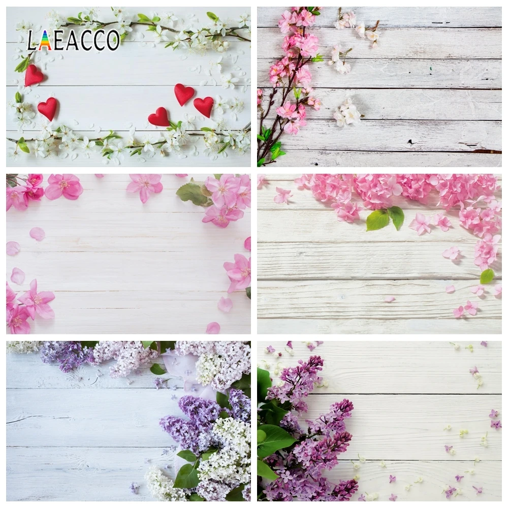 Фотофон Laeacco с белой деревянной доской лепестками и цветами для фотосъемки детей