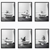 wild animal bathtub black white art prints panda whale dolphin bear dog canvas poster nordic wall pictures bathroom toilet decor