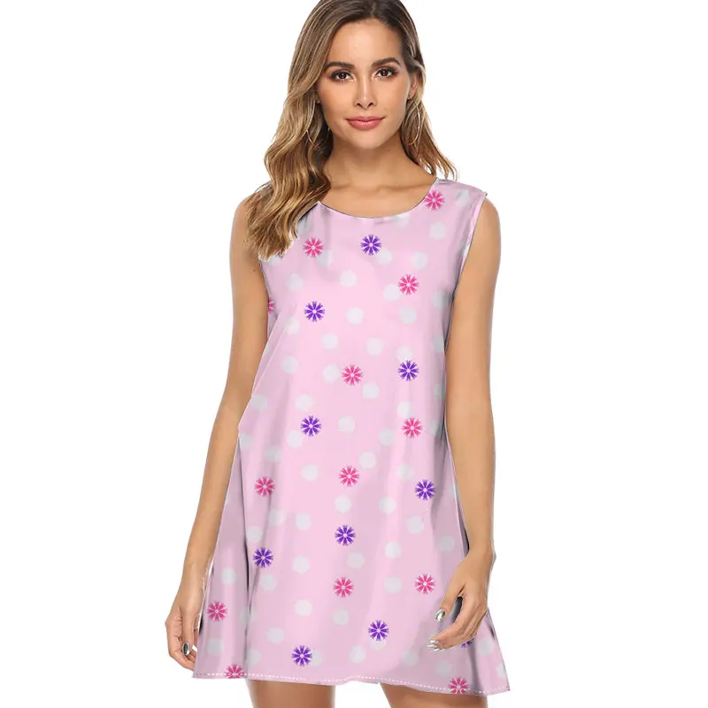 

Flower pattern 2019 New Dress Women Fashion Print Summer Dress Sleeveless A line Casual Chiffon Party fashion Dress femme