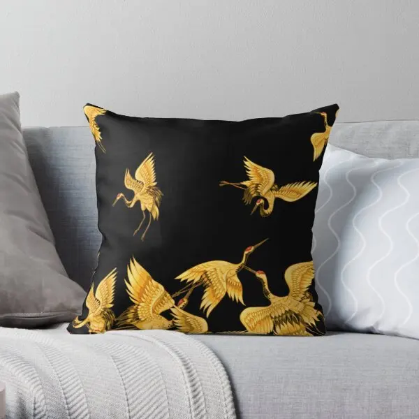 

Golden Japanese Cranes Oriental Printing Throw Pillow Cover Home Waist Decor Fashion Fashion Case Bedroom Pillows not include