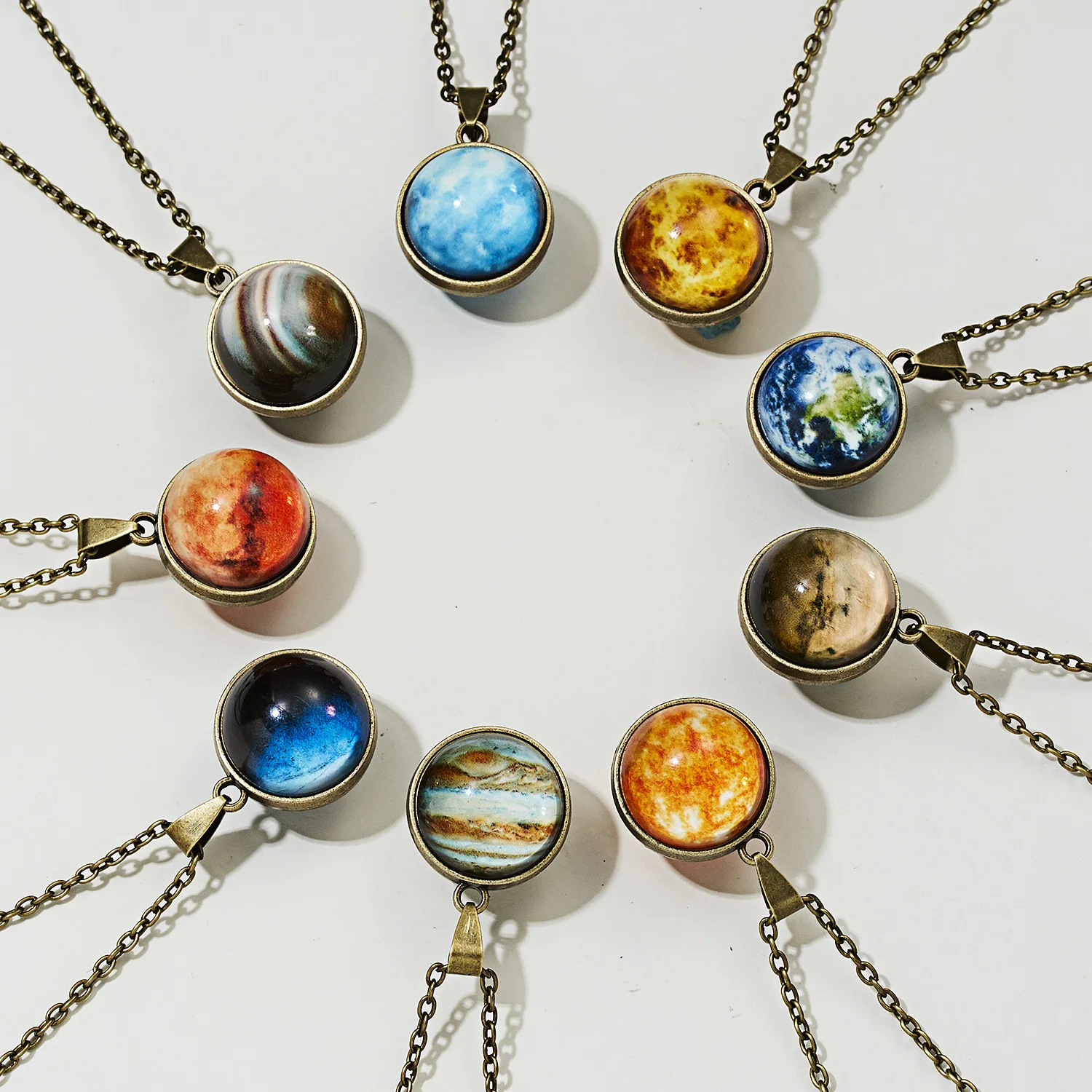 

2021 spring and summer latest trend luminous necklace eight planets sun luminous double-sided retro pendant necklace wholesale