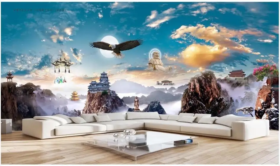 WDBH Custom photo mural 3d wallpaper Chinese Wind Wonderland Palace Eagles Wings Gods 3d wall mural wallpaper for living room