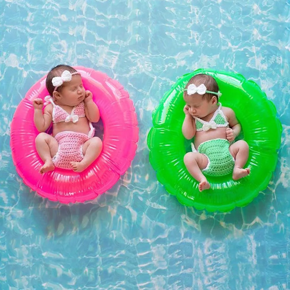 Dvotinst Newborn Baby Photography Props Knitting Cute Swimming Suit Swimwear Headband Outfit 3-piece Photo Shooting Props