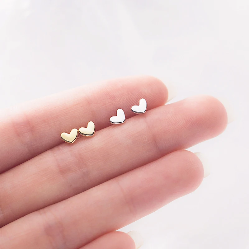 

1Pairs Trendy Minimalist Silver Plated Mini Small Love Heart Stud Earrings for Women Student Teen Jewelry Gift