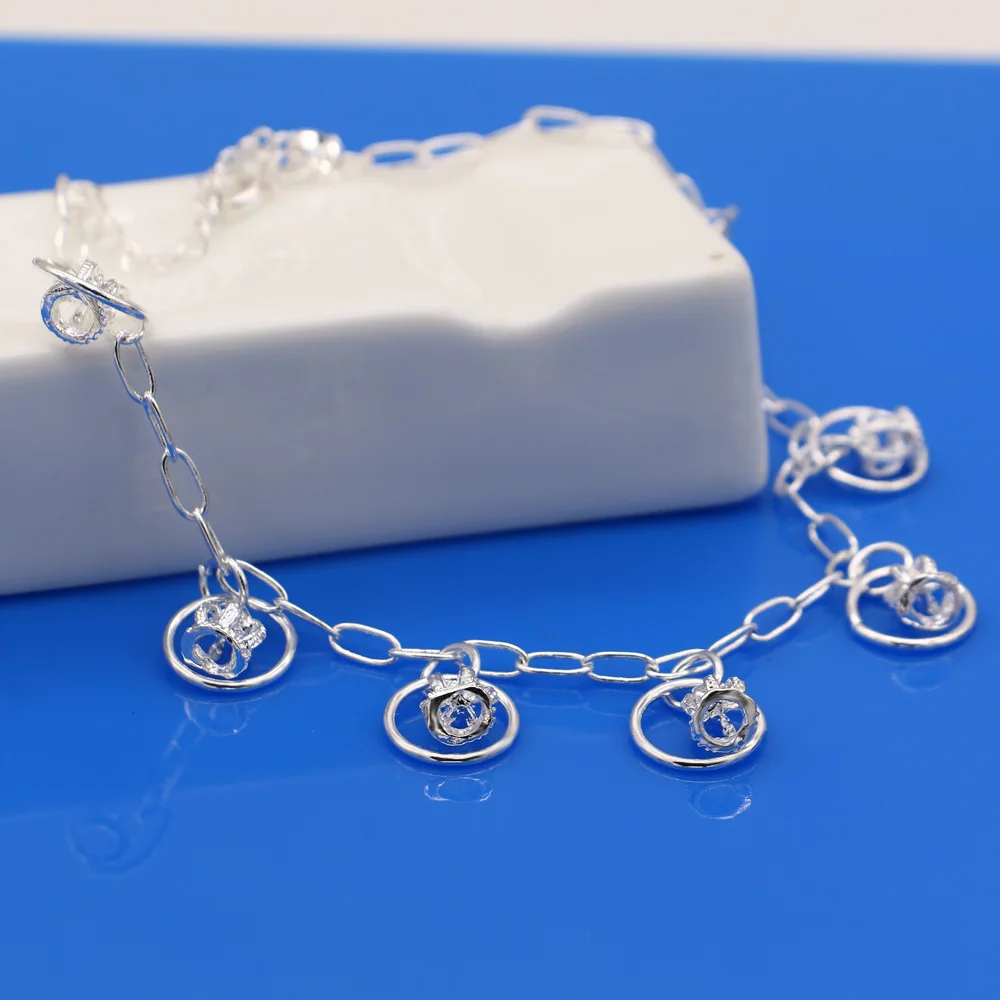 Women's 925 Sterling Silver Anklets Cute Crown Pendant Femal Popular Chains 28cm Summer Body Jewelry Birthday Gift | Украшения и