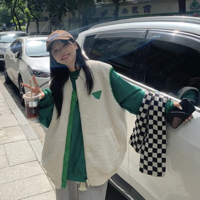 Женский Свободный жилет на молнии из овечьей шерсти | Женская одежда