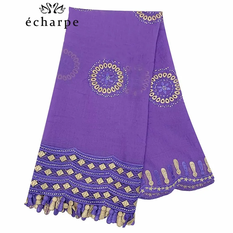 

2020 High Quality 100% Cotton Dubai African Women Islamic Muslim Scarf with Tassels Embroidery Chemical Lace Scarf