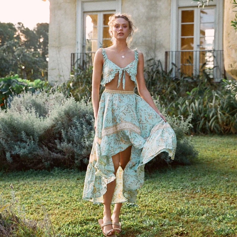 Платье-двойка женское летнее в стиле цыганской девушки с топом от солнца и трубой