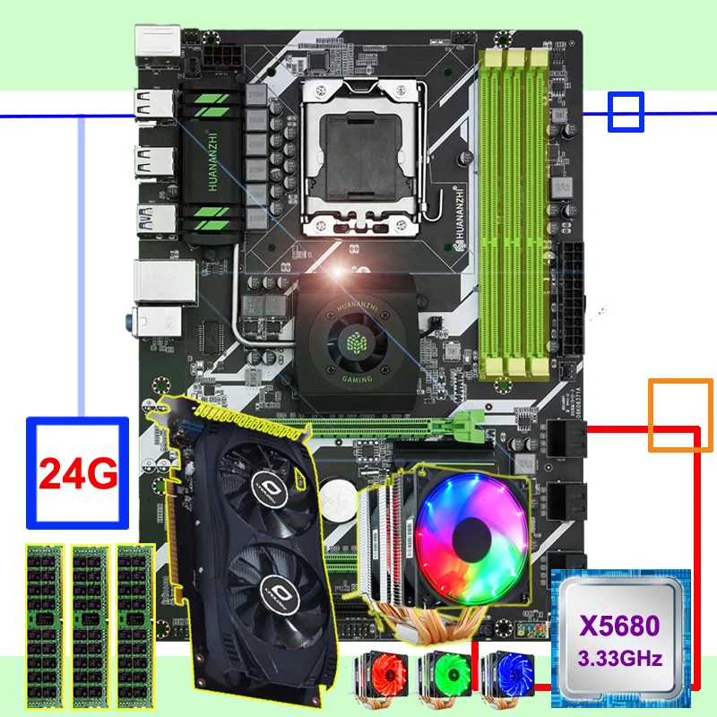 Новое поступление материнская плата HUANANZHI X58 deluxe комплект ЦП Xeon X5680 6 тепловых