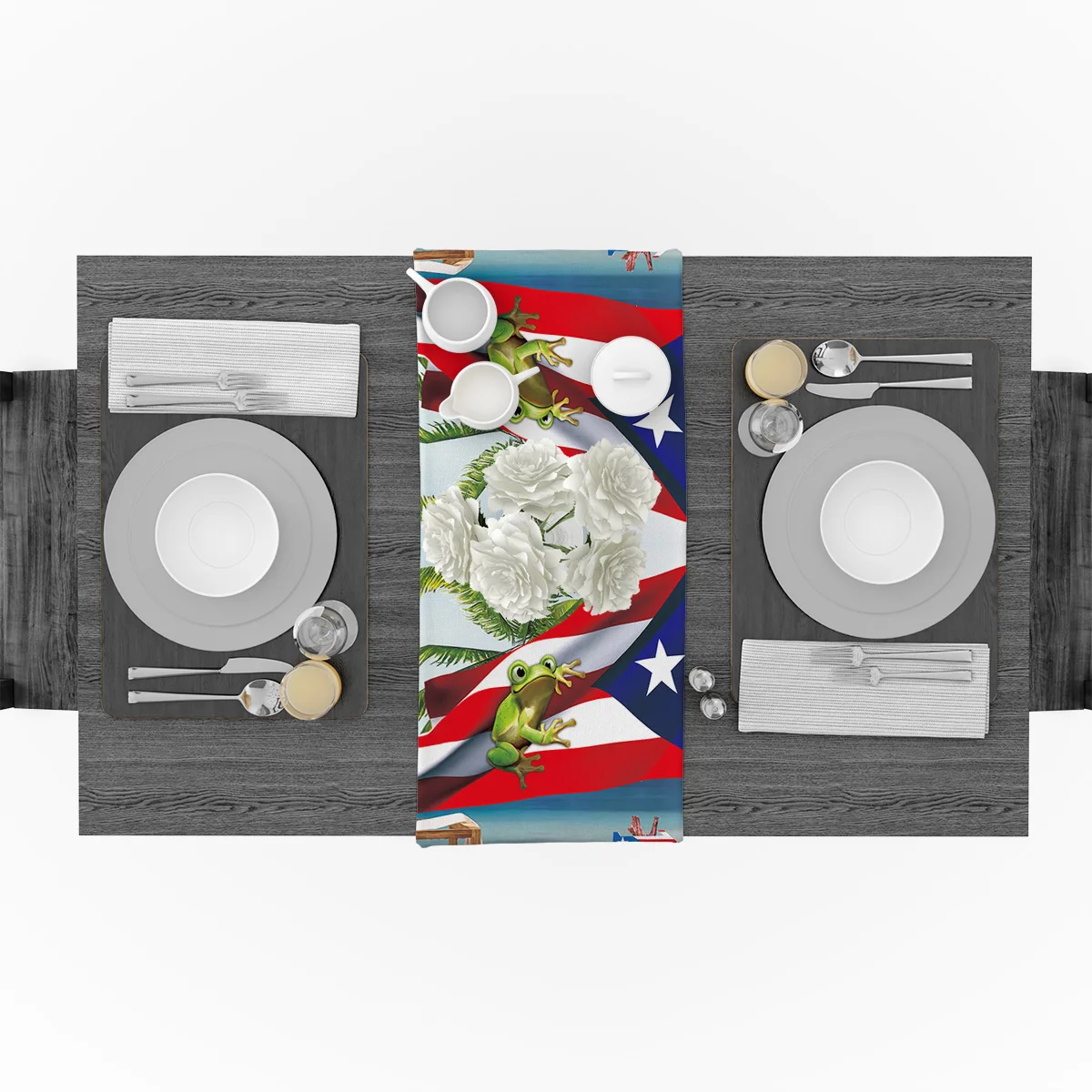 Пальмовое дерево Пуэрто-Рико Флаг лягушка пляж красный настольный бегун